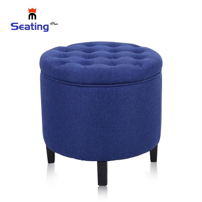 Seatingplus Cotton and linen round storage Ottoman, detachable cover, kitchen bedroom living room storage stool footstool