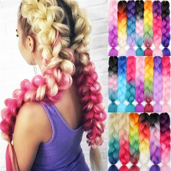 Jumbo Braids Hair Synthetic-Hair-Extensions Miss-Wig Ombre Crochet Pink Blue Red Women
