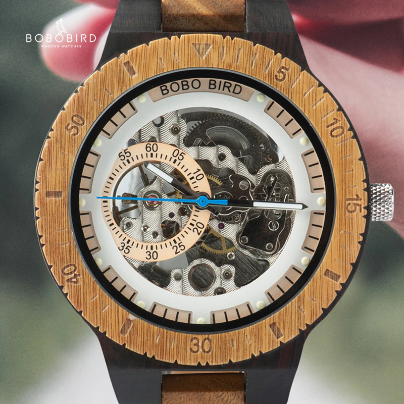 Men Watch Mechanical-Wristwatches Multi-Functional Wooden Bobo Bird Automatic Relogio