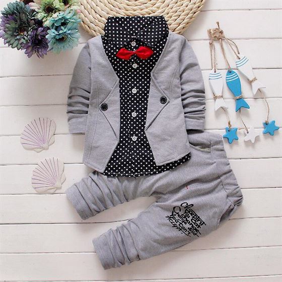 Baby Boy Clothes Set Toddler Kids Winter Cotton Clothes Turn-down Collar Coat Gentleman Style Children Clothing Outfit Set