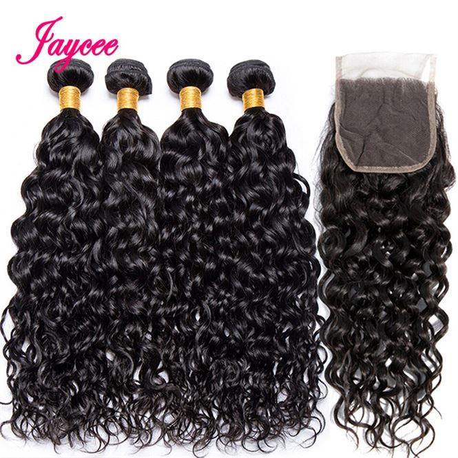 Water-Wave-Bundles Closure Human-Hair Jaycee Remy with Weave
