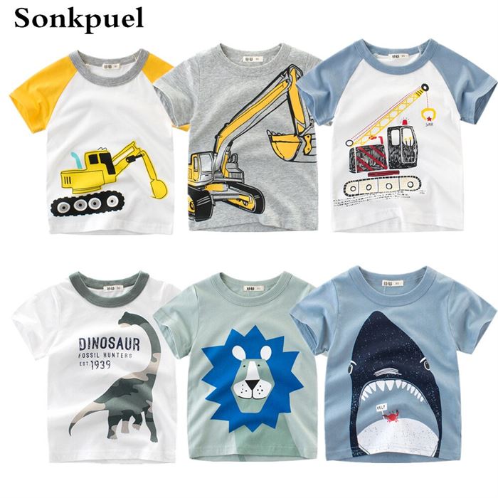 Summer Clothing T-Shirt Play Excavator-Design Baby Kids Boys Toddler Fashion Children