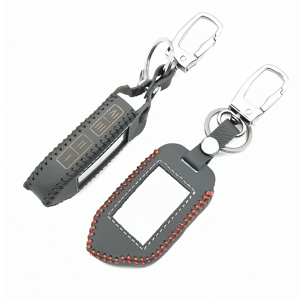 Alarm-System-Cover Sher-Khan 4-Buttons 100%Leather Car for Mobicar Lcd Two-Way Russian-Version