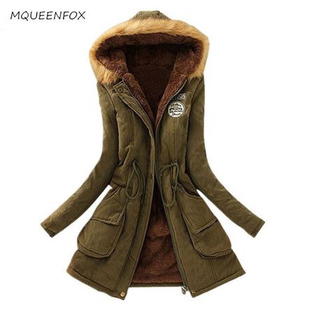 Jacket Coat Womens Parka Faux-Fur Fashion Winter Ladies Outwear Hooded Wadded Cotton
