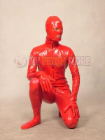 (jxy1133)Red Original Solid Color PVC Smooth Wet-look Tights Unisex Bodysuit Fetish Zentai Suits(China)
