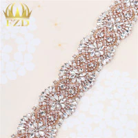 (1 yard) Rose gold and Gold Sewing on Crystal Beaded Iron On Pearl Applique Rhinestone Trim for Wedding Bridal Sash