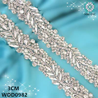 (10 YARDS) Wholesale silver bridal beaded crystal rhinestone applique trim gold iron on for wedding dress belt WDD0982