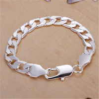 , Beautiful fashion Elegant silver color charm Luxury 6-10MM CHAIN Bracelet Wedding women men Gorgeous jewelry h262