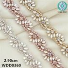 (1 YARD) Rose gold crystal rhinestone applique gold silver bridal beaded trim iron on for wedding dress  WDD0360