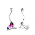   Women's silver earrings popular red purple color book leaf type gradient jewelry cubic zirconia inlaid earrings S4M332