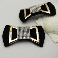 (1 pair/lot) Korean version of the black suede bow shoes shoes jewelry rhinestone decoration DIY female high heels(China)