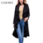 ZADORIN Women Irregular Long Sleeve Casual Trench Coat Black Long Cardigan Autumn Office Work Coat Windbreaker Female Abrigos(China)